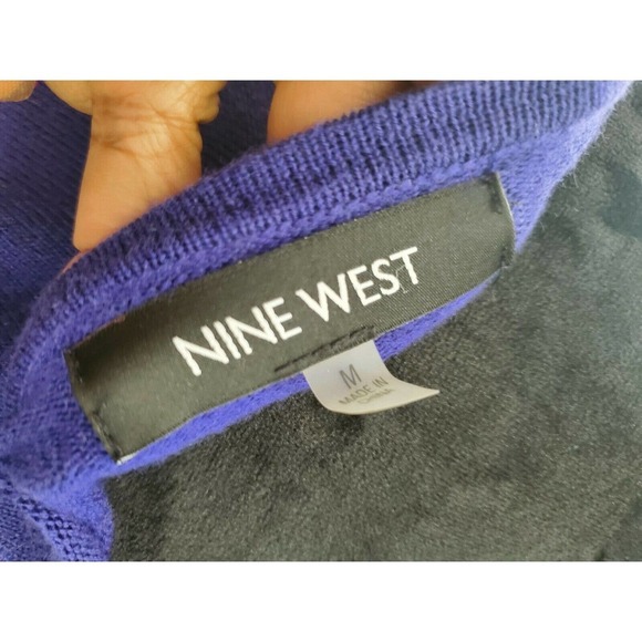 Nine West Women's Solid Blue Cotton Round Neck Long Sleeve Knee Length Dress M - Picture 8 of 11